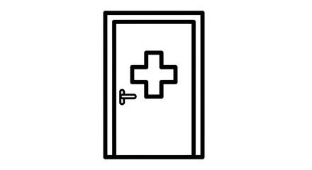 Obraz premium Medical Door Icon with Cross Symbol, Healthcare Entrance, Clinic Room, Pharmacy Access