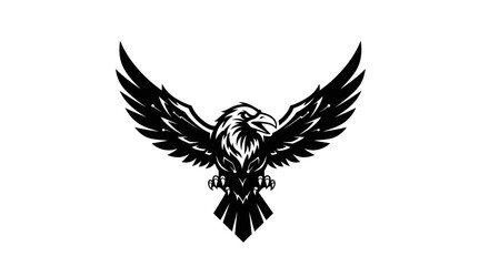 Obraz premium Majestic Eagle with Spread Wings Illustration - Powerful Black and White Bird Design