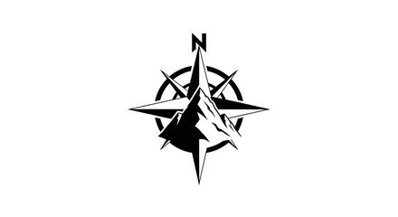 Mountain Compass Rose Logo for Outdoor Adventure and Navigation Symbol