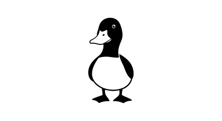 Simple Black and White Duck Illustration Standing Alone