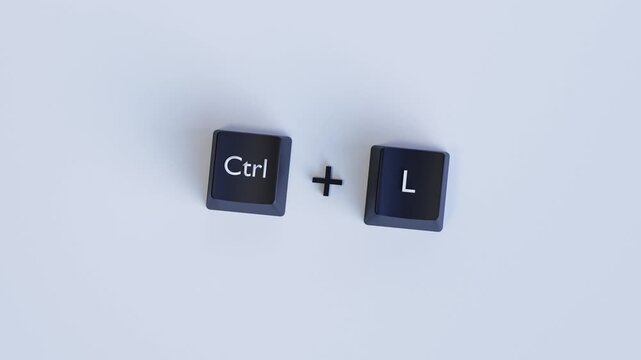 4K 3D Video Animation Ctrl + L Keyboard Shortcut Keys, Dark Blue Computer Keys with Plus Sign, Productivity Hotkey Concept