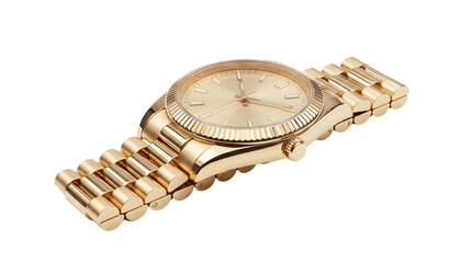 Luxurious solid gold watch with fluted bezel and oyster bracelet perfect for luxury marketing on transparent background