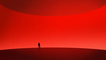 Fototapete Rot Bold poster businessman silhouette in red abstract landscape. Concept of startup launch, business risk, market entry strategy, investor pitch positioning and leadership breakthrough vision.  © master1305