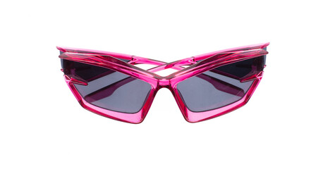 Elegant sport sunglasses with pink frame isolated on white background