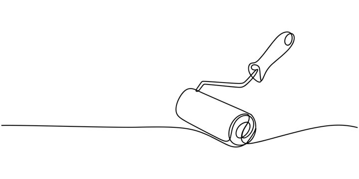Continuous one line drawing of paint roller, paint roller brush work industry object line art, one line art paint roller vector illustration.