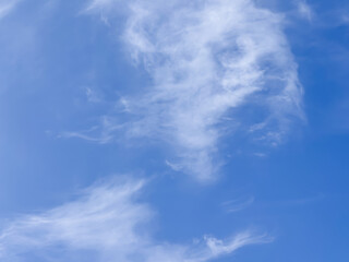 Fototapeta premium Soft white clouds floating in a bright blue sky on a clear day