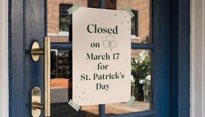 Blue door with closed sign for holiday, celebration, tradition, festive, st patricks day background 2026