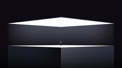 Selbstklebende Fototapeten Altes Krankenhaus Beelitz Futuristic composition professional standing on elevated geometric platform. Concept of career promotion, executive positioning, leadership visibility and strategic business advancement.  © master1305