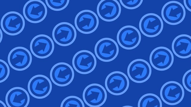Seamless pattern with upload and download arrow icons on a blue background animation. Repeating network connectivity wallpaper for data transfer synchronization video screen backdrop.