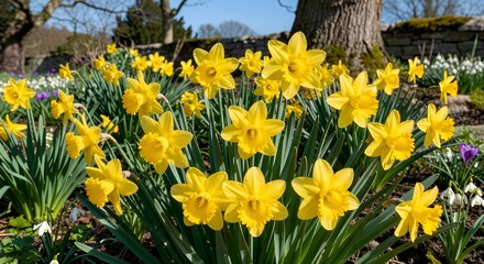 Obraz premium Bright Yellow Daffodils Blooming in Spring Garden