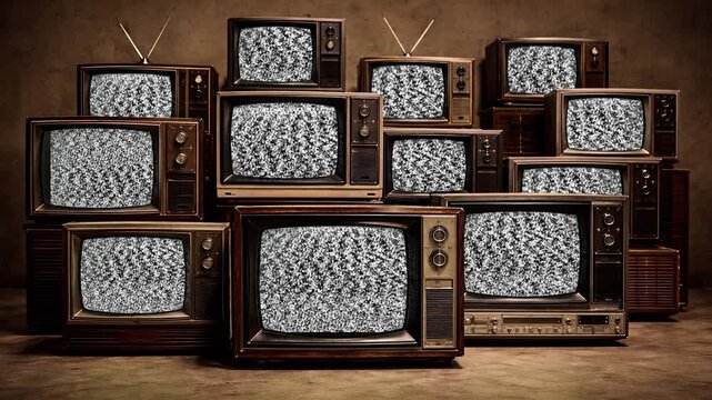 Multiple Vintage Televisions with Static and noise Screen