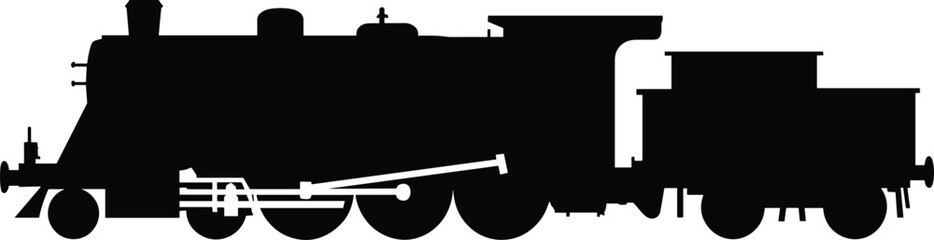 Vintage steam locomotive train silhouette with coal tender for historical transportation industrial heritage railway travel nostalgia engine engineering and  © MdRakib