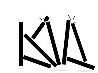 Illustration of a broken wooden beam. Hand-drawn thick broken or fractured lines. Broken black lines