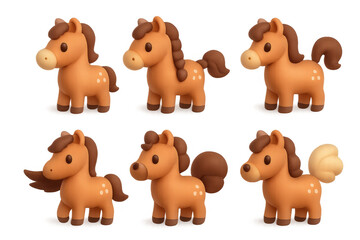 Fototapeta premium Cute cartoon horses made of clay in different poses and styles