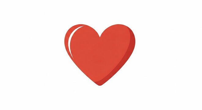 Red heart icon illustration on a clean white background viewed from the front