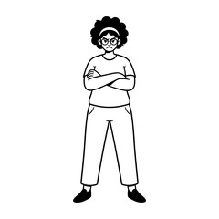 Obraz premium Hand drawn style illustration of an angry person with glasses and crossed arms