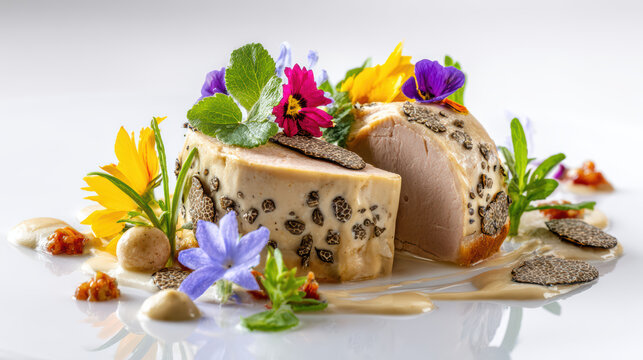 poussin ballotine with foie gras and mushrooms gourmet dish