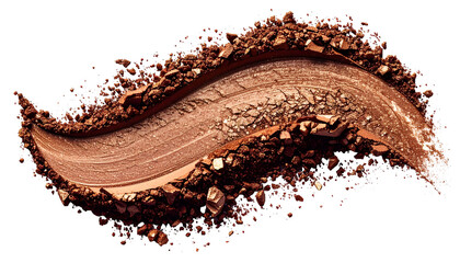Close-up of eyeshadow swipe with textured brown and bronze, on a black background