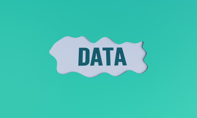 3D Illustration of Data Word on Fluid Wave Shape, Teal Abstract Background