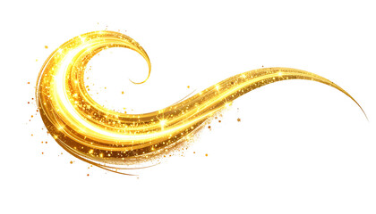 Golden light trails, curving and swirling, with sparkle effect against a black background