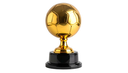 Golden trophy with a soccer ball top on a black base, isolated against black