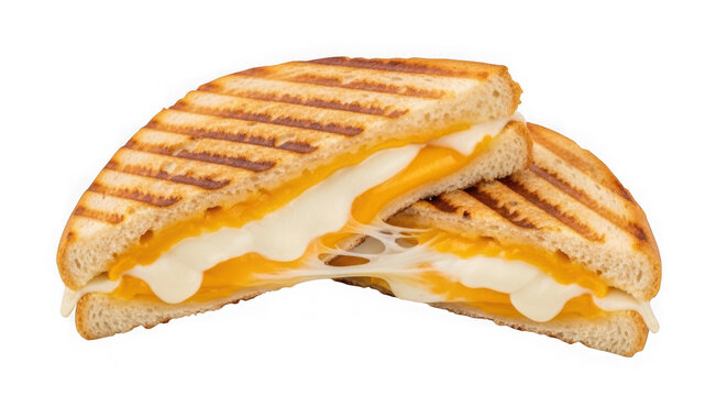 Grilled cheese sandwich cut in half on toasted bread isolated on transparent background