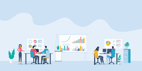Obraz premium Team collaboration and data analysis in a modern office environment