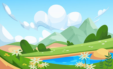 Fototapeta premium spring landscape with trees and clouds
