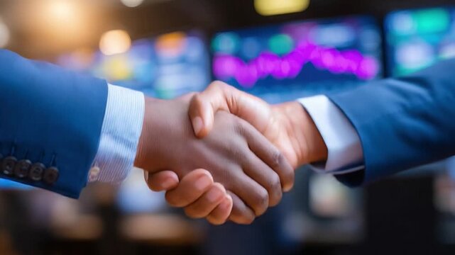 Business Deal: A close-up shot captures the precise moment of a business handshake, sealed with a commitment to collaborate and achieve mutual success.