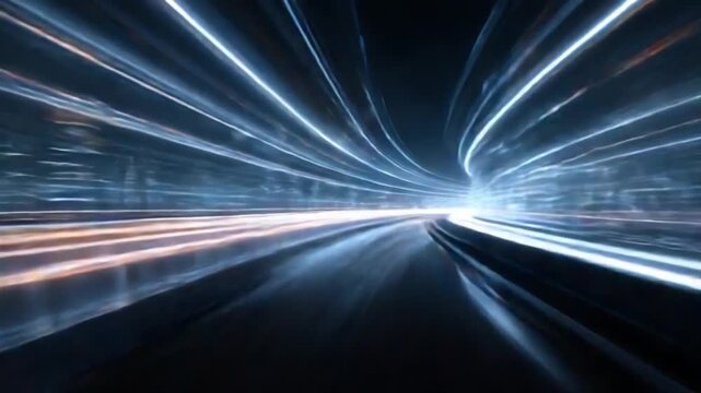 Abstract Tunnel of Light: A mesmerizing display of luminous streaks and vibrant pathways, a symbolic representation of speed, data flow, and the essence of futuristic transport.