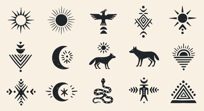 Bohemian Tribal Symbols and Animals Collection.