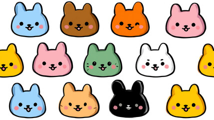 Obraz premium Seamless pattern. Adorable set of cute rabbit heads or cats in kawaii style.