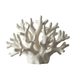 White Ceramic Coral Sculpture with Organic Branching Form Isolated on Transparent Background for Interior Design Inspiration