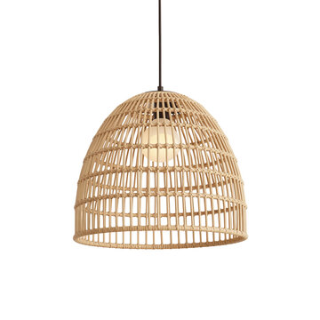 Woven Pendant Light Fixture with Natural Paper Shade Isolated on Transparent Background