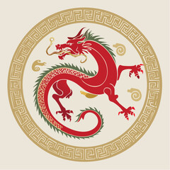 d Chinese dragon forming balanced circular composition, symbolizing harmony and strength for Lunar New Year 2026