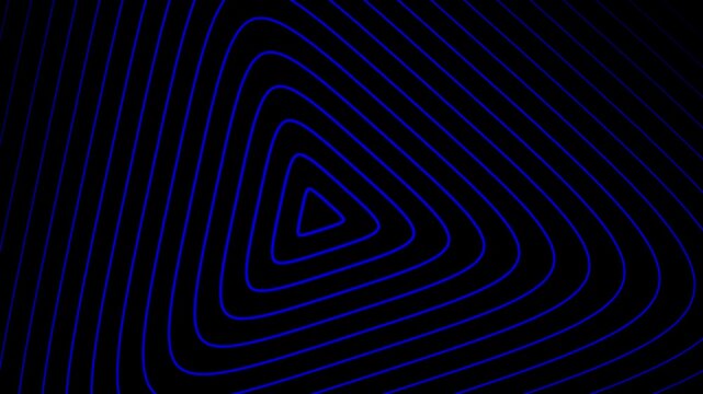 Abstract blue glowing neon geometric lines tunnel background, seamless loop rounded triangle pattern