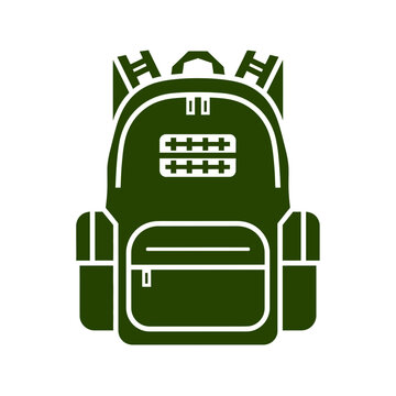 Green backpack icon with pockets and straps