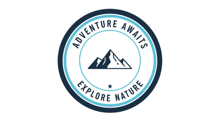 Obraz premium Circular logo with mountain graphic and inspirational travel quote.