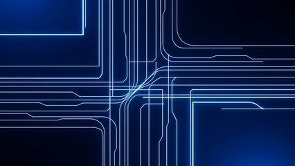 Abstract electronic circuit board design with bright blue lines and dark background