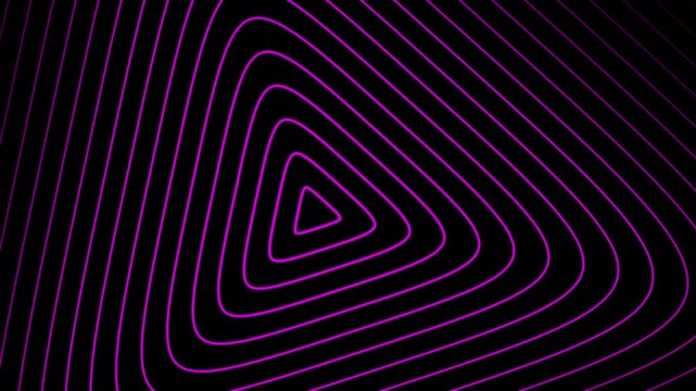 Abstract purple glowing neon geometric lines tunnel background, seamless loop rounded triangle pattern