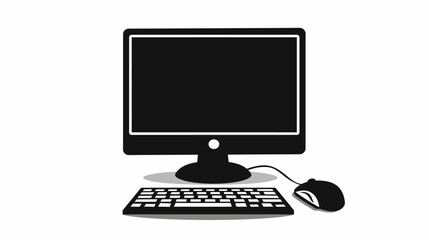 Fototapeta premium Black computer monitor keyboard and mouse illustration on white background
