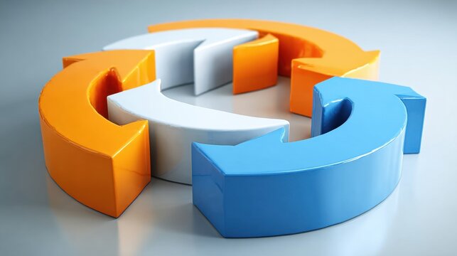 Circular arrows in bright colors showing the concept of recycling, sustainability, and continuous improvement in modern design