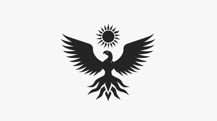 Obraz premium Stylized eagle silhouette with sun symbol on white background for design