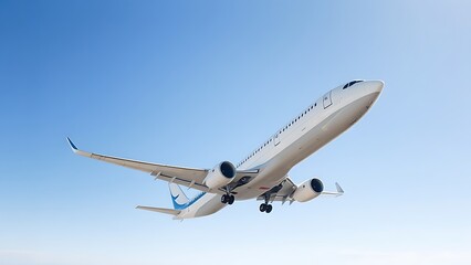 Obraz premium cockpit. Commercial airplane flying against a clear blue sky with a distant horizon view. mobility guides, transit brochures, designed for mobility and urban transit guides, used by data analysts.