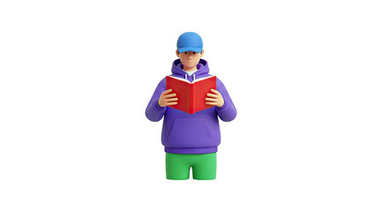 Fototapeta premium 3D Character Reading a Red Book