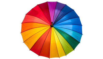 Obraz premium Top-down view of an open rainbow-colored umbrella against a dark background