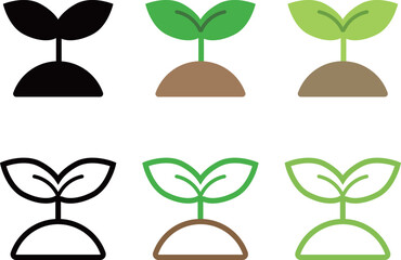 土から生えた双葉のアイコン　セット