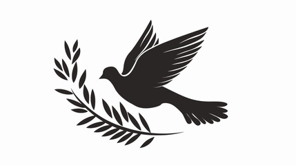 Fototapeta premium Black dove with olive branch on white background for peace and freedom
