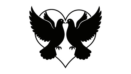 Obraz premium Two doves silhouetted in heart shape symbolizing love and unity