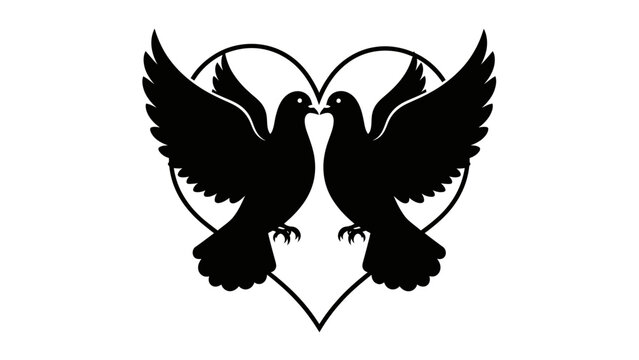 Two doves silhouetted in heart shape symbolizing love and unity